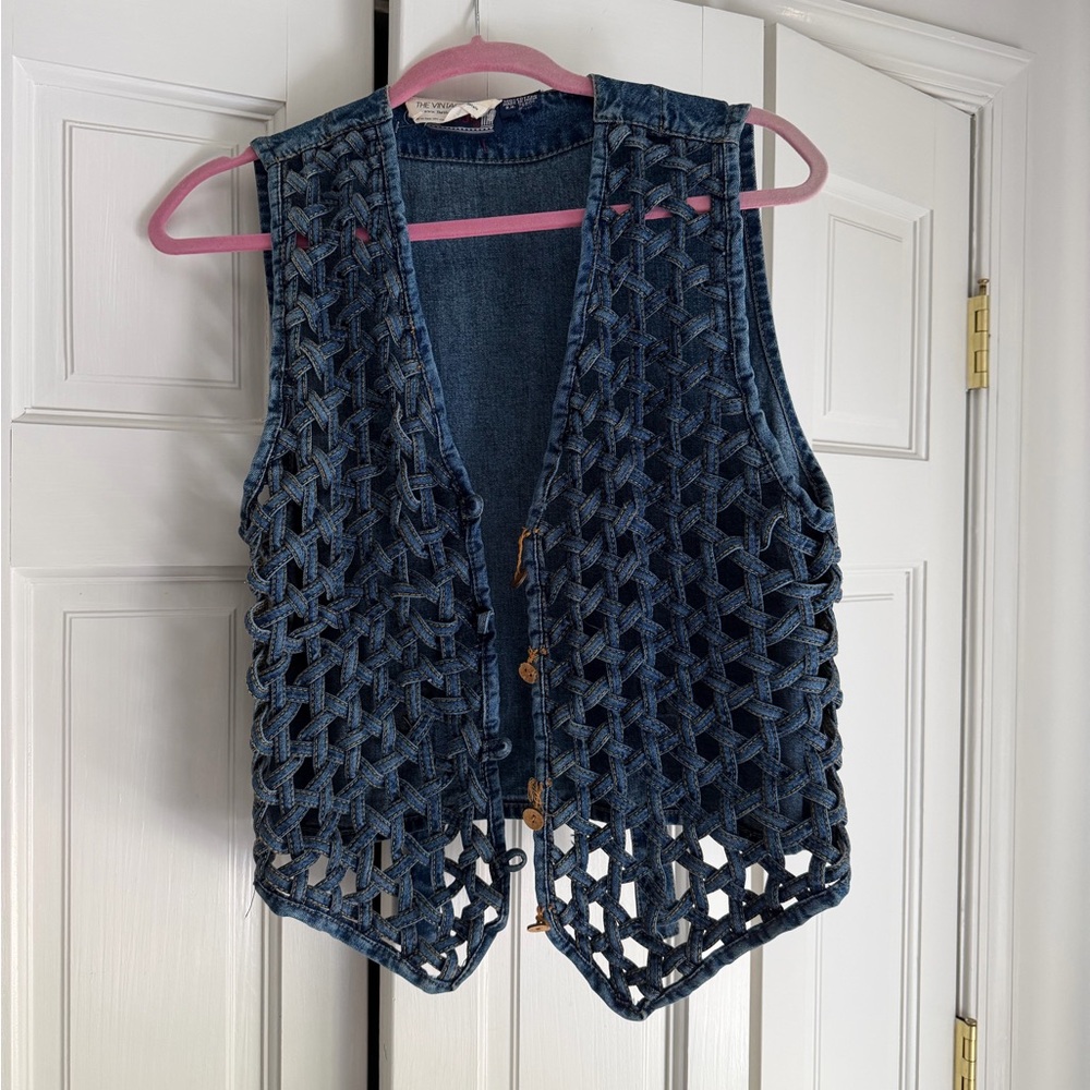American Vintage Dark Blue Crochet Denim Vest